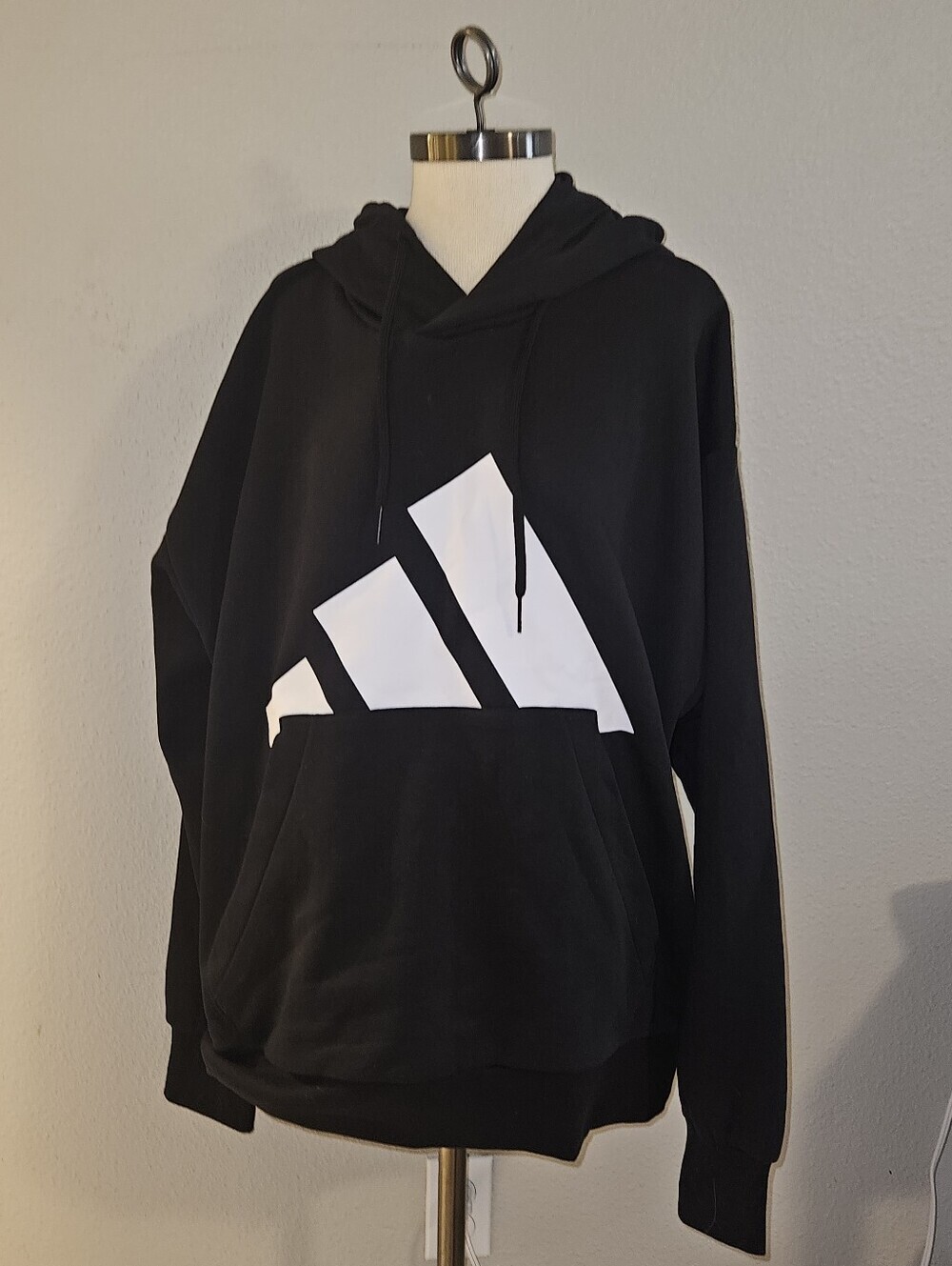 Adidas Signature Black Hoodie with Bold White Logo